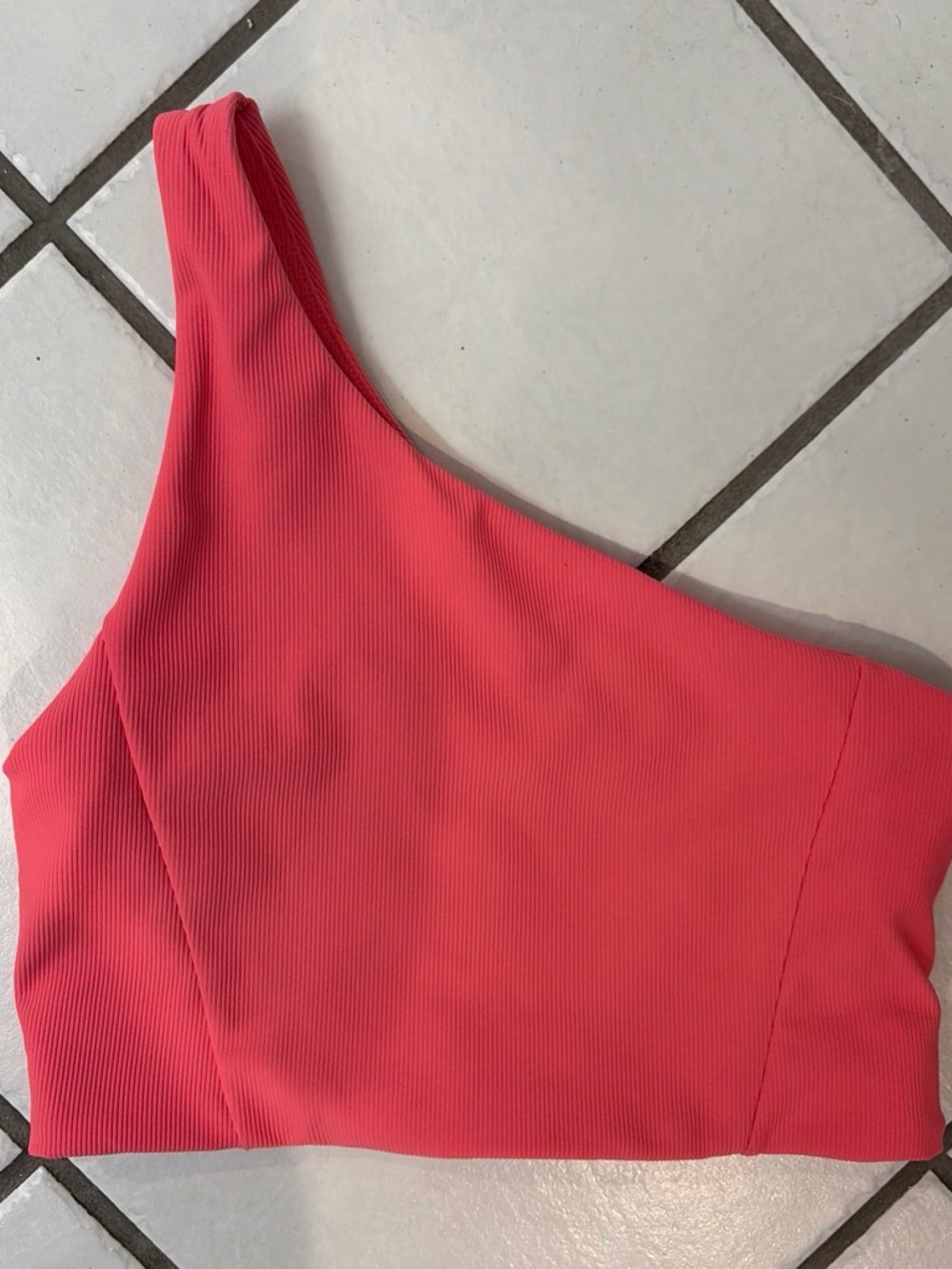 WILO One-Shoulder Coral Ribbed Crop Top